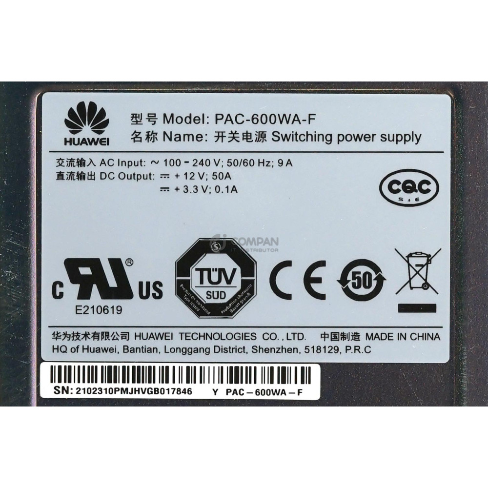 PAC-600WA-F HUAWEI POWER SUPPLY 600W FOR SWITCH SERIES 6800 -